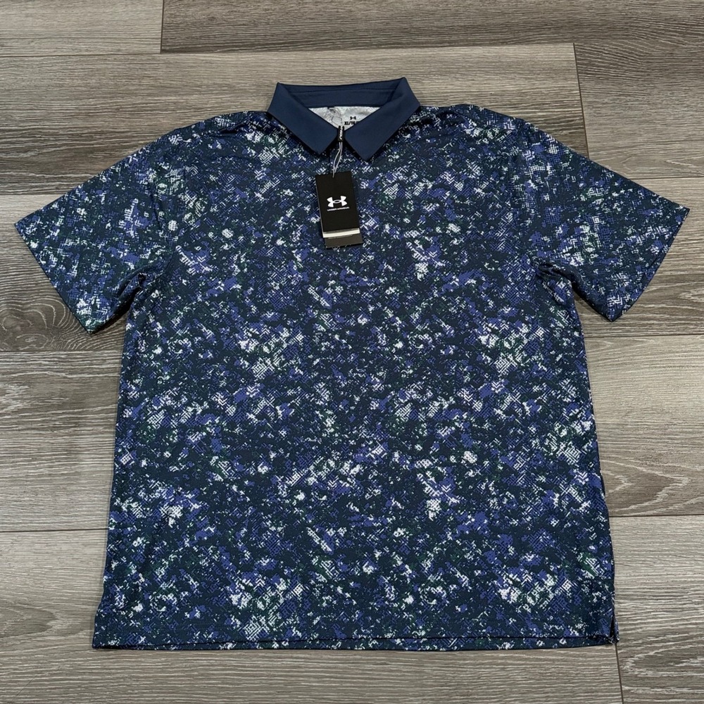 Under Armour Golf Polo Shirt Mens XL Blue Green Glitch Camo Loose Fit UM0976 NWT